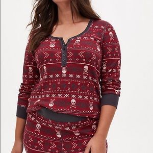 torrid size 3 Dark Red Skull Fair Isle Thermal Sleep Henley